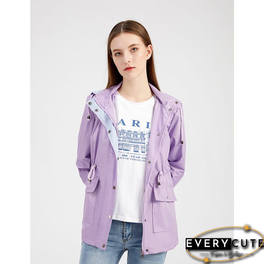Light Purple Hooded Detachable Windproof Plus Size Windbreaker