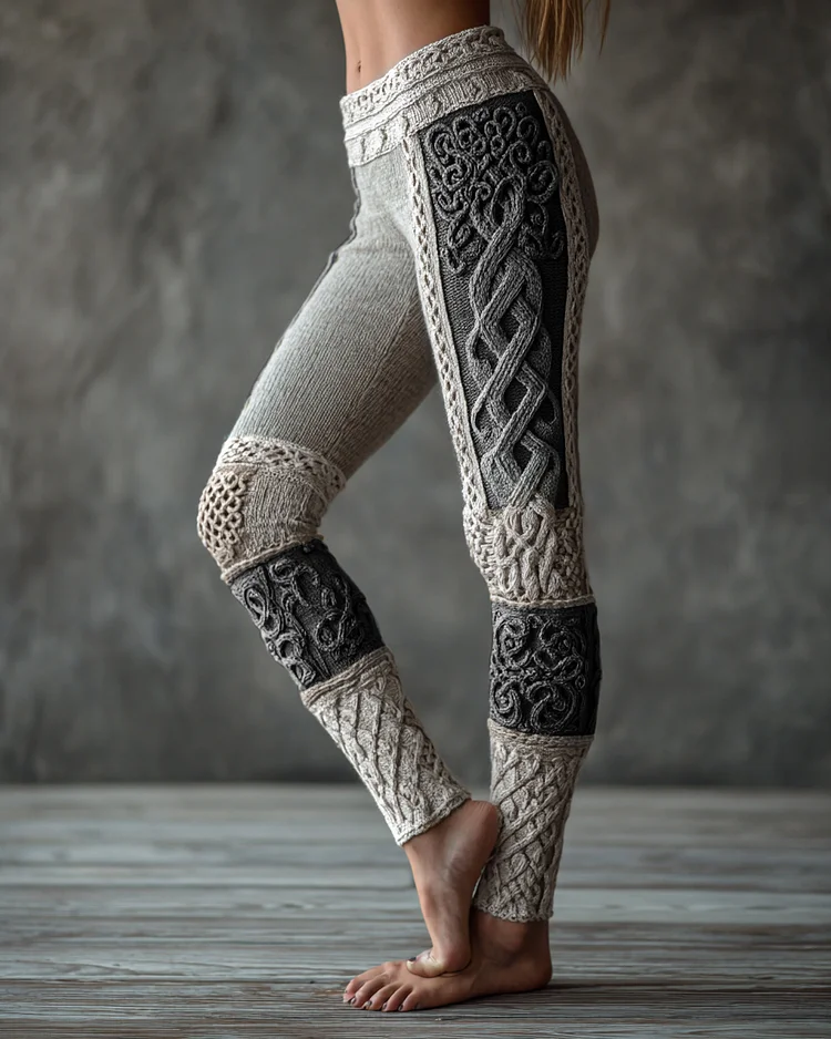 Vintage Tree Of Life  Celtic Knit Art Cozy Leggings