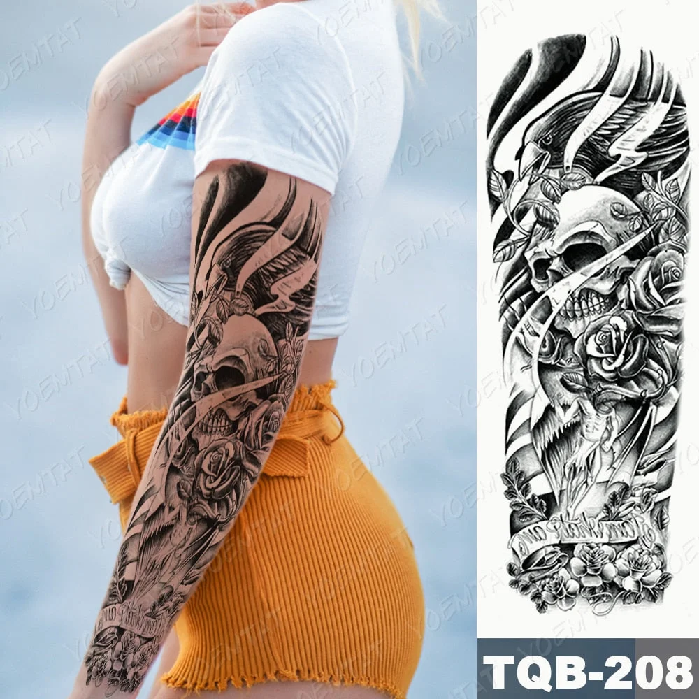Large Arm Sleeve Tattoo Airplane soldier Pilot Waterproof Temporary Tatto Sticker Sailing Compass Body Art Full Fake Tatoo Women