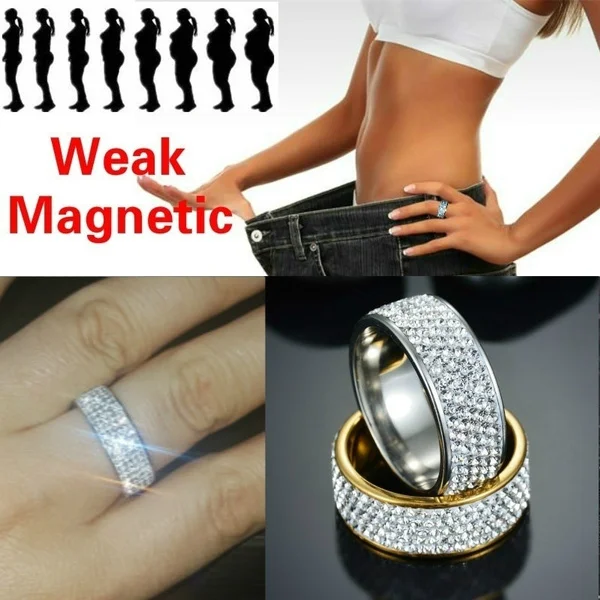 Women Men Unique Design Titanium Steel 5 Row Diamond Wedding Engagement Weight Loss Ring Size 6-13