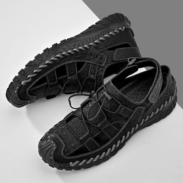 PU Leather Stitching Buckle Seam Lace Up Casual Outdoor Sandals