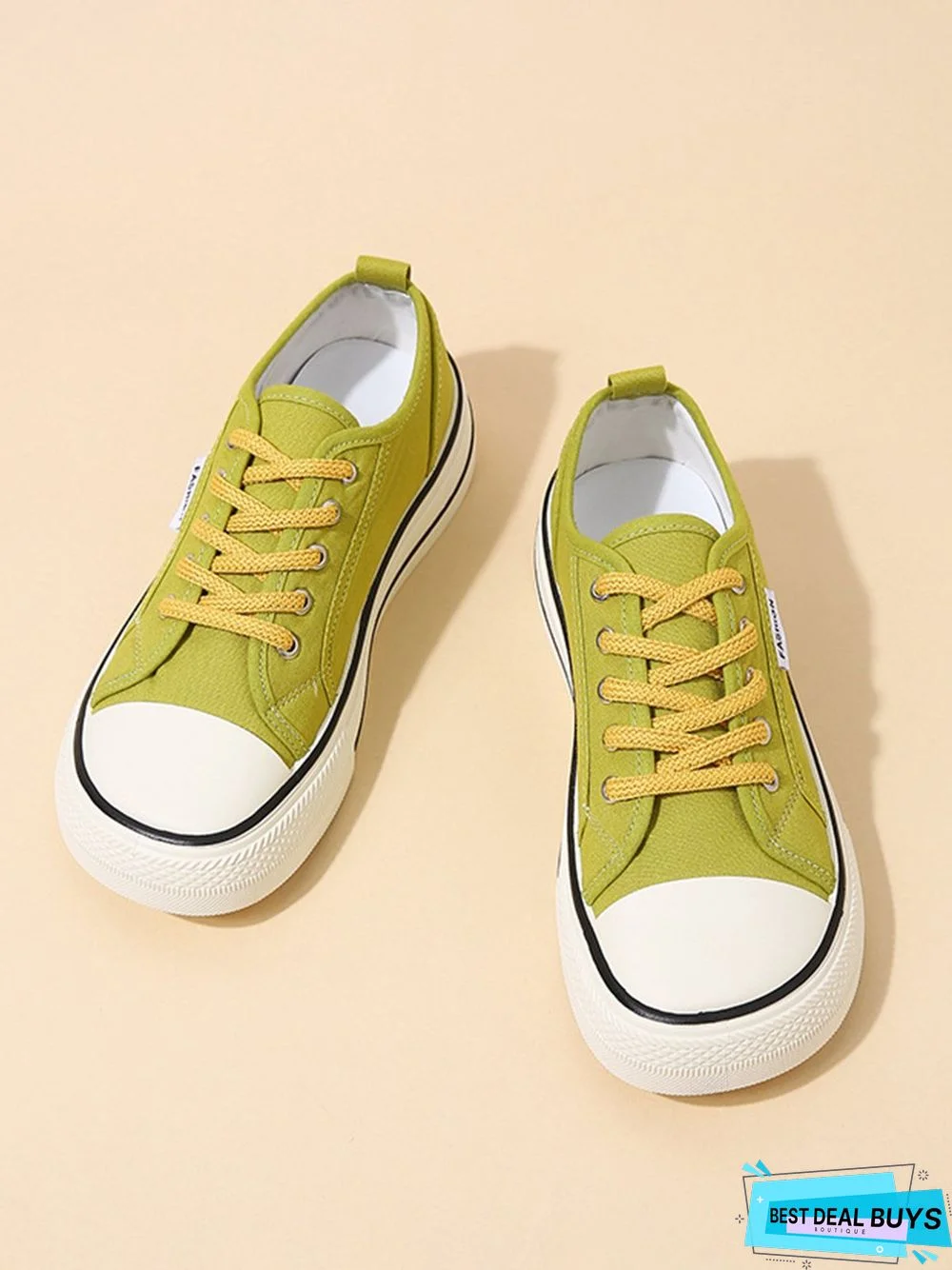 Casual Plain Color Split Joint Comfy Square Toe Lace-Up Canvas Shoes