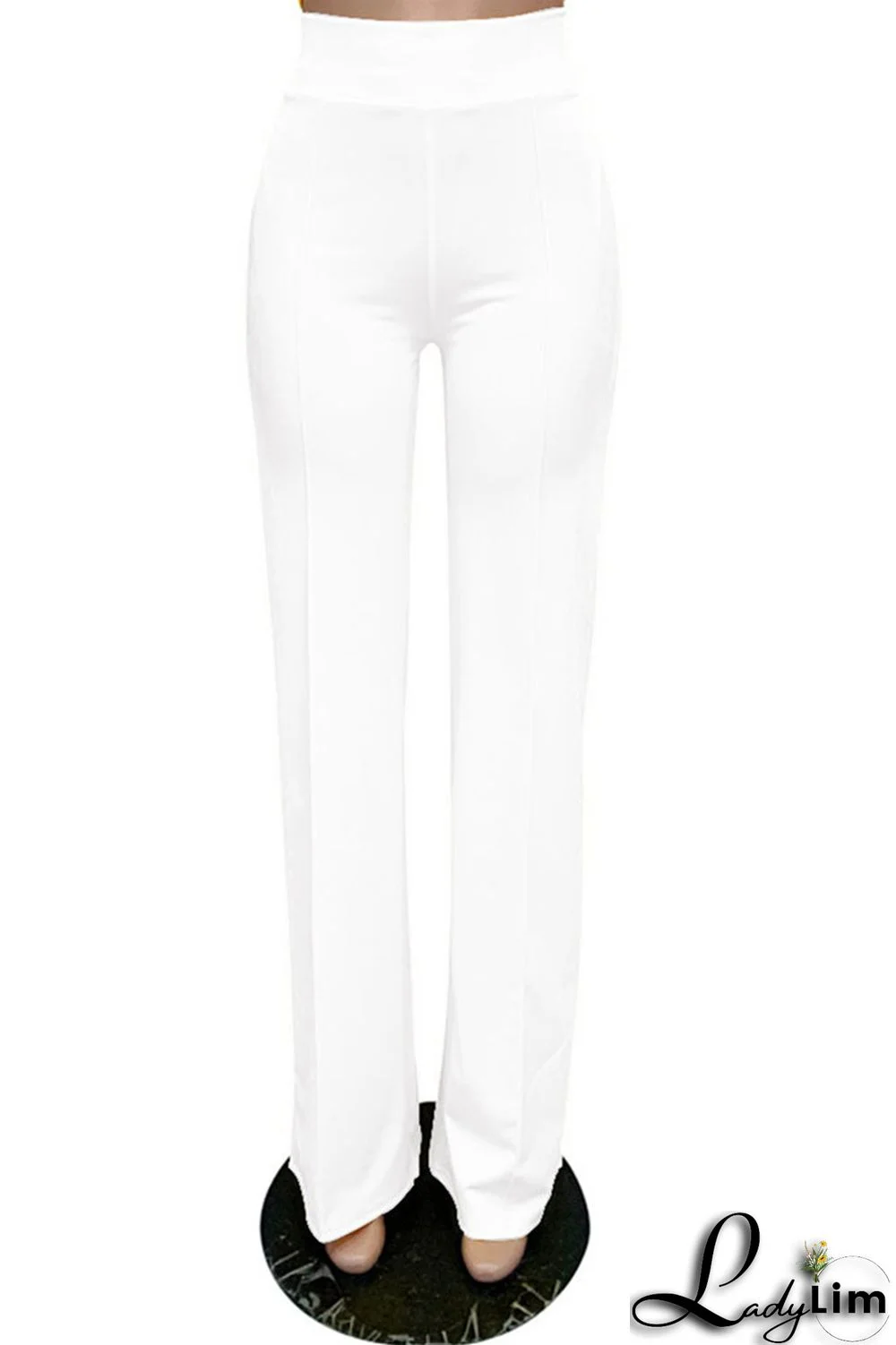 White Fashion Casual Solid Basic Regular High Waist Trousers