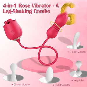 S475-7 4-in-1 Three Pistils Rose Toy – Telescopic Egg with Kneading, Vibration & Stretching