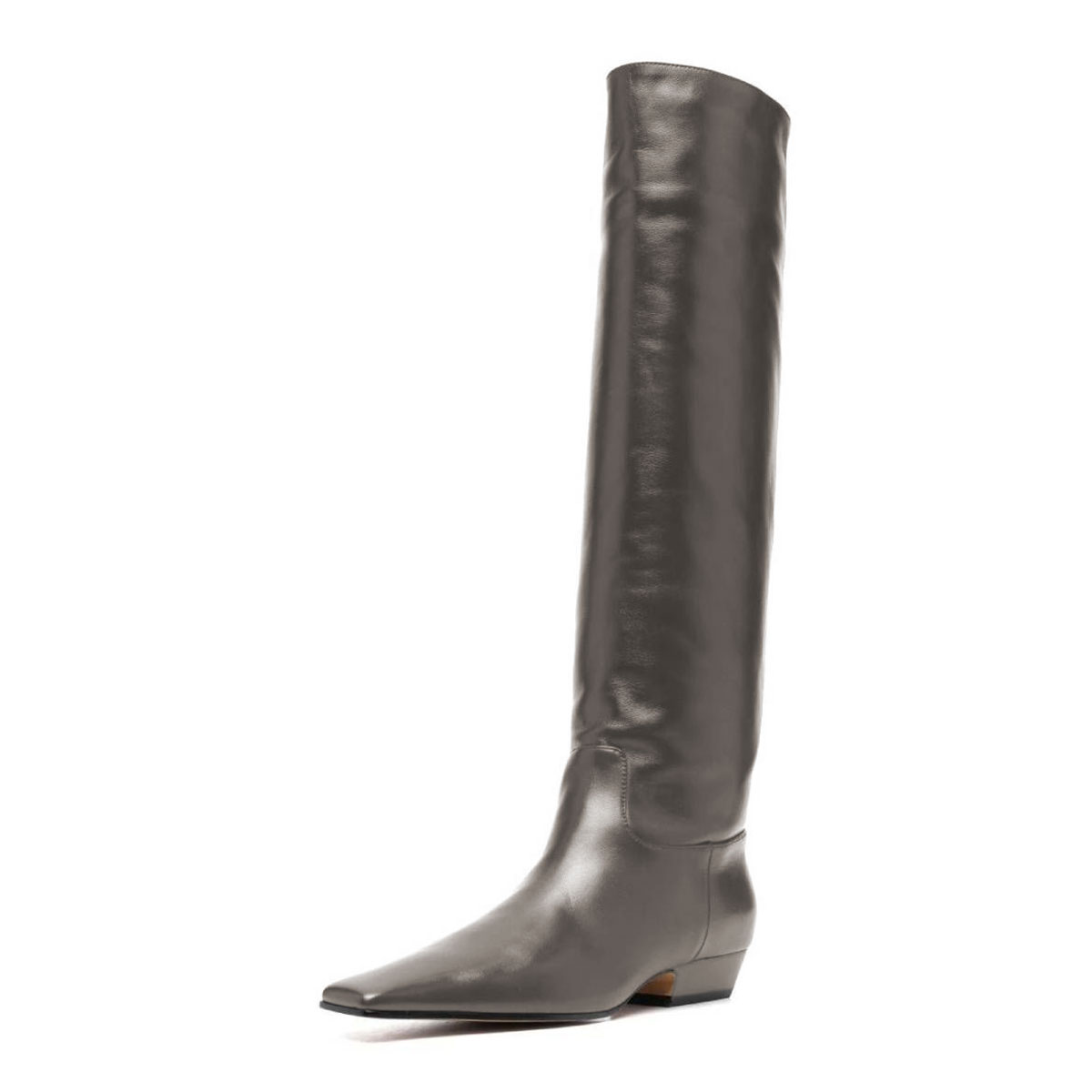 Dark Grey Square Toe Chunky Heel Knee-High Long Boots for Women Nicepairs