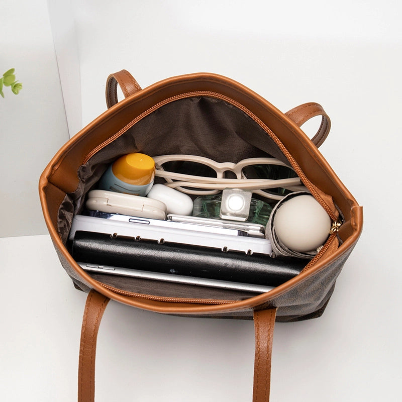 Women’s Medium Pu Leather Argyle Vintage Style Classic Style Bucket Zipper Tote Bag