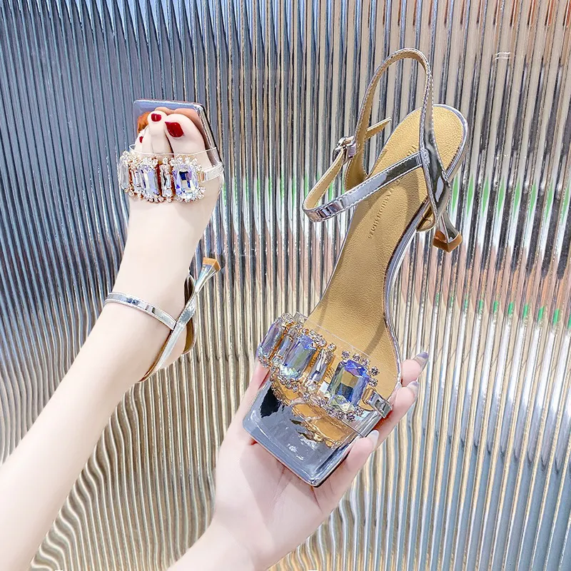 Breakj Breakj Thin Heel With Water Drill Square Head Sandals Woman 2025 Summer New Fairy Wind Toe Sexy High Heels
