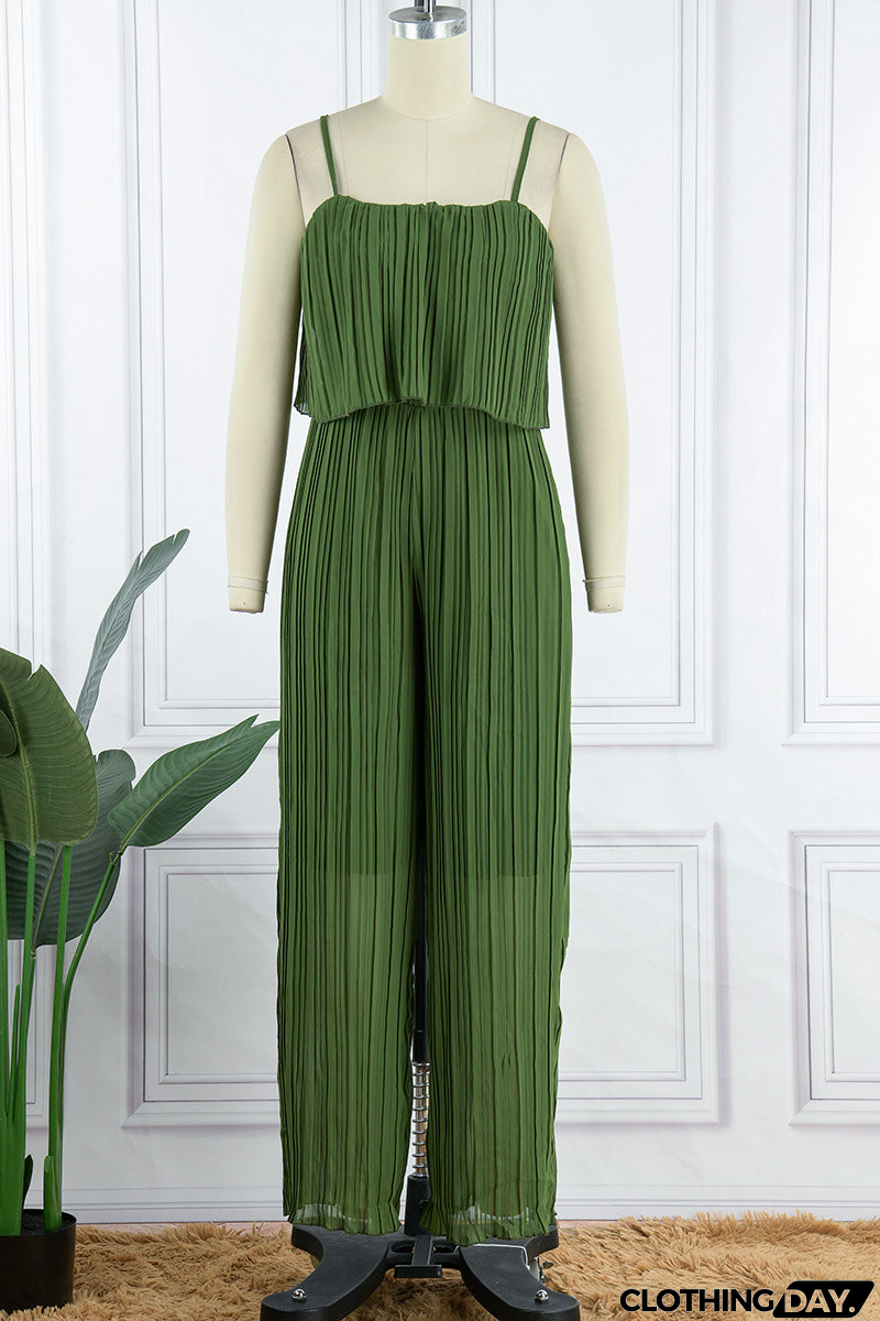 Casual Simplicity Solid Fold Strapless Loose Jumpsuits(3 Colors)