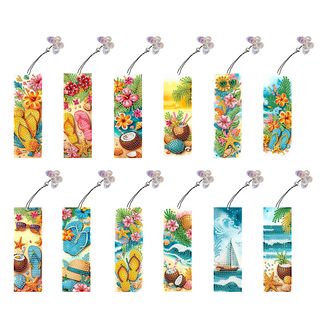 12Pcs Summer Beach DIY Diamond Art Painting Bookmark for Reading Enthusiasts