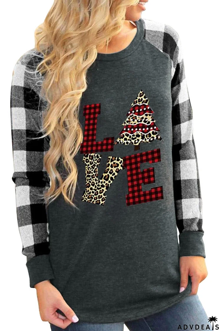 Plaid Christmas Print Long Sleeve Top