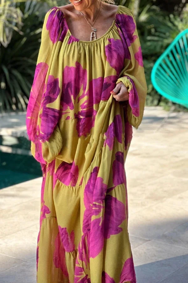 Sexy One-line Shoulder  Printed Maxi Dress