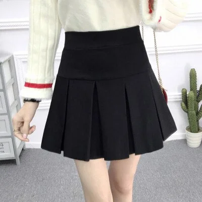 Skirts Women Summer Lace-up Black A-line Tutu-skirt Preppy-style Pleated Students All-match Elegant Simple High-waist Trendy New