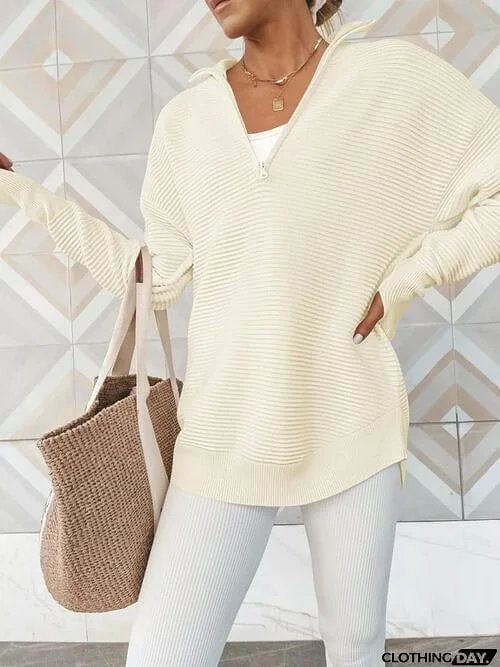 Half Zip Long Sleeve Knit Top