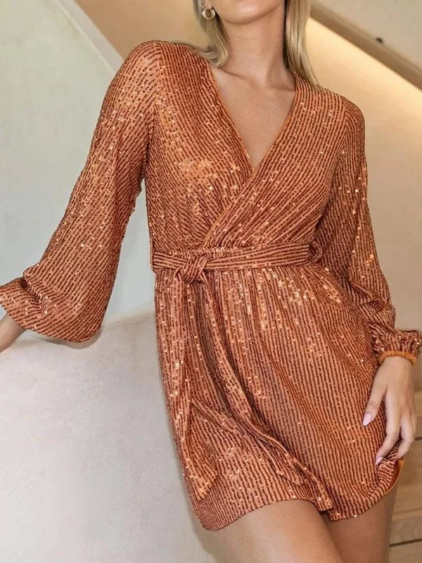 Long sleeve saquin wrap dress
