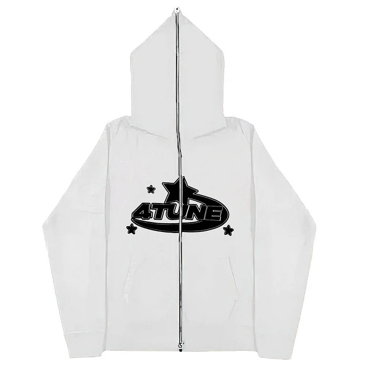 Gothic Street Star Letter Printed Zipper Oversized Hoodie