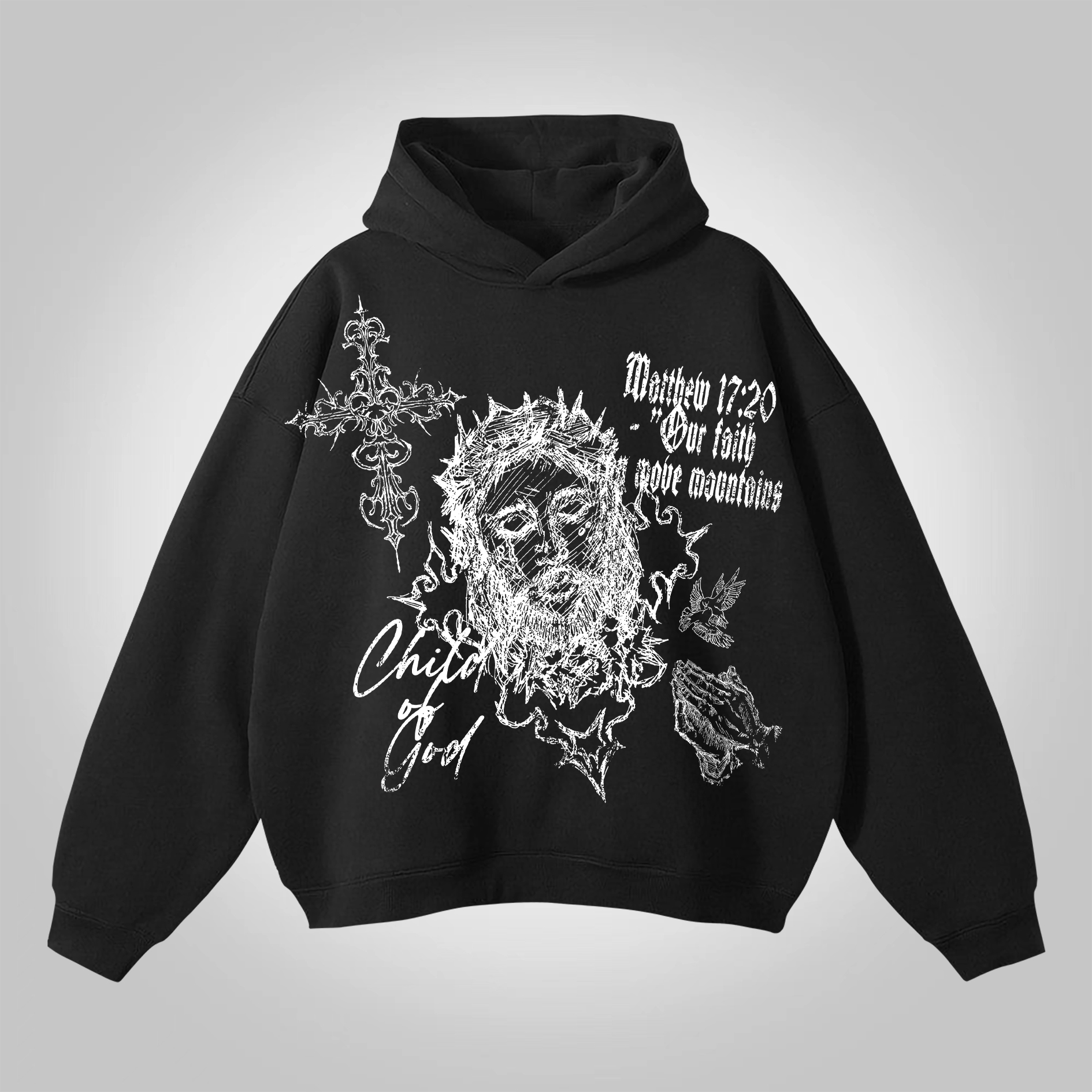 Sopula Vintage Jesus Piece Graphic Cross Bible Print Pocketless Hoodie