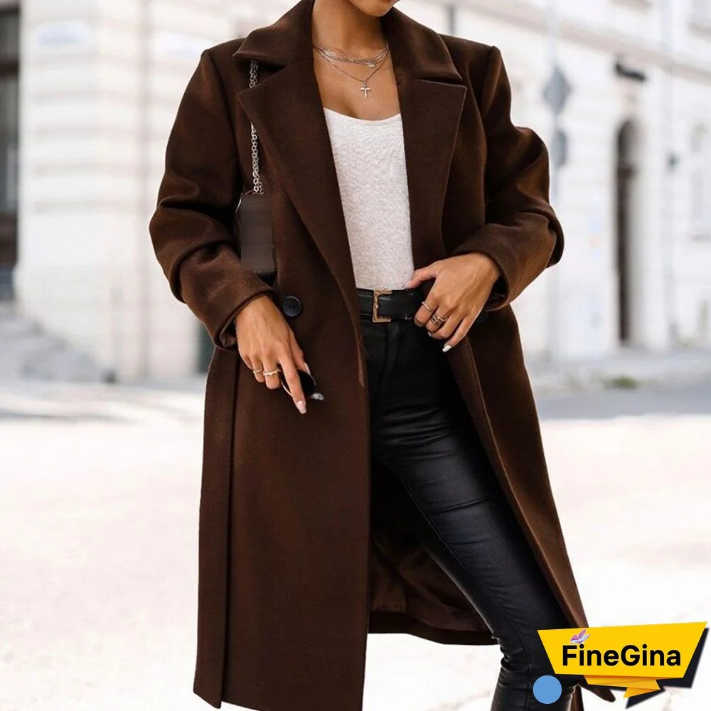 Elegant Solid Long Sleeve Office Cardigan Winter Casual Lapel Double Breasted Coat Female Fashion Lace-up Woolen Overcoat Jacket