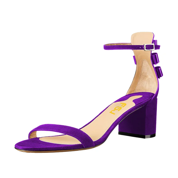 Women's Purple Vegan Suede Ankle Strap Block Heel Sandals |FSJ Shoes