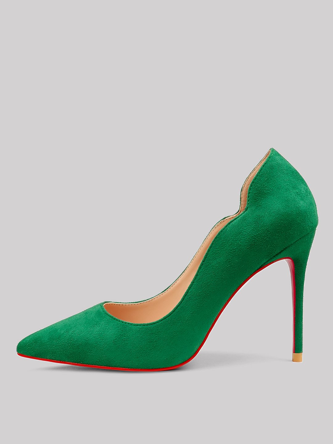 3.94" Women's Classic Pointed Toe Red Bottom High Heels for Party Wedding Pumps Suede Shoes