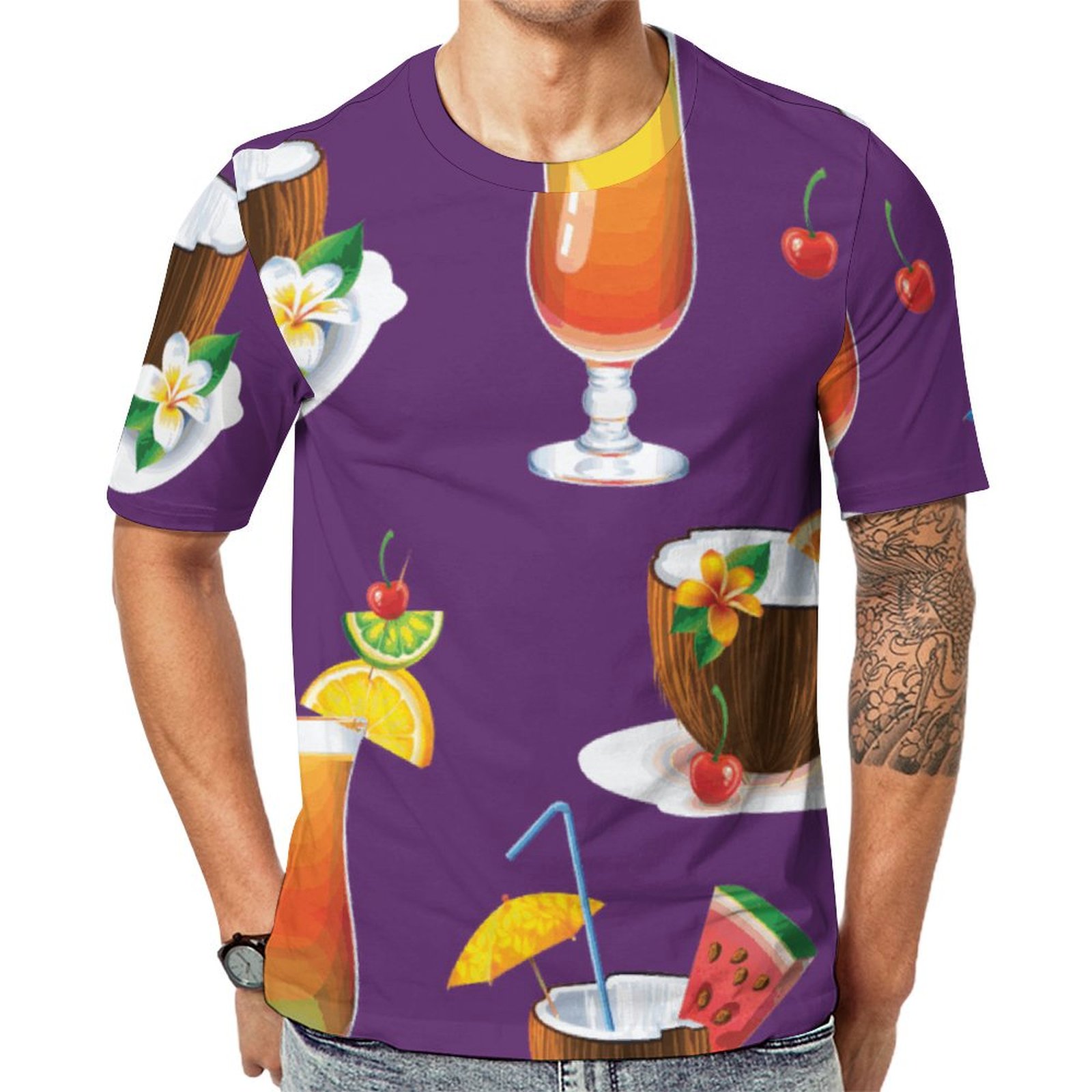 Tropical Cocktail Drinks Decorative Short Sleeve Print Unisex Tshirt Summer Casual Tees for Men and Women Coolcoshirts