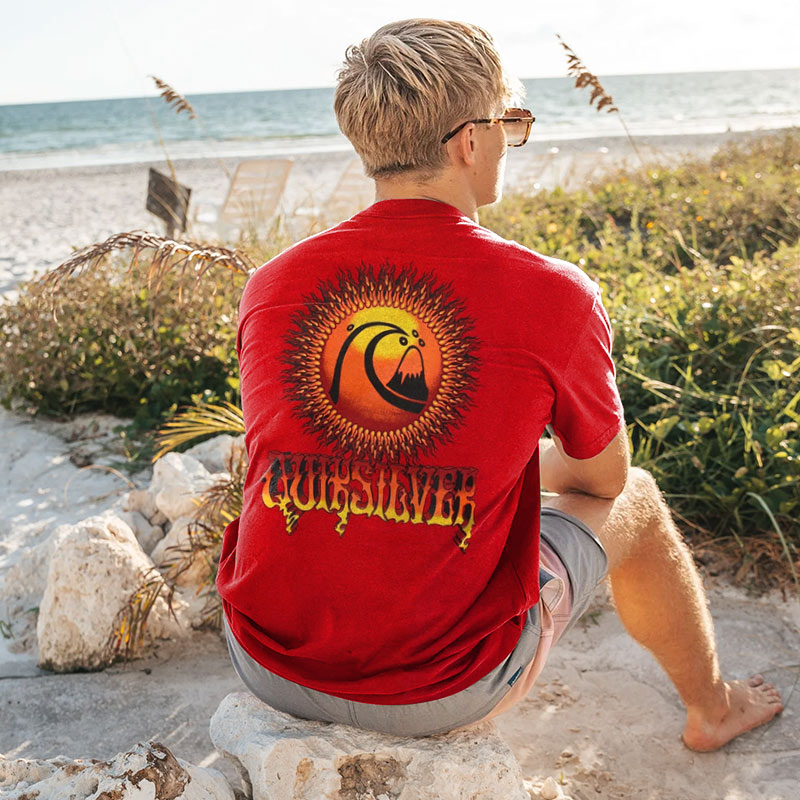 Unisex Surf Print Beach Vacation Short Sleeve T-Shirt Red / [blueesa] /
