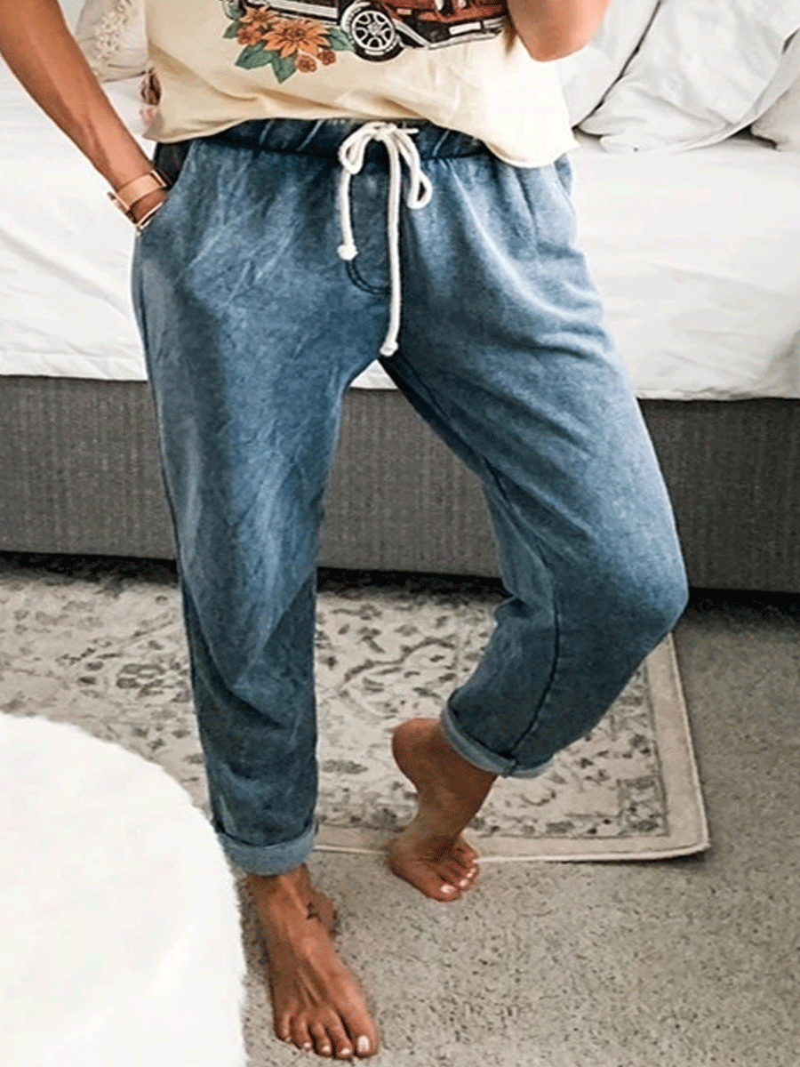 Denim Drawstring Casual Pants