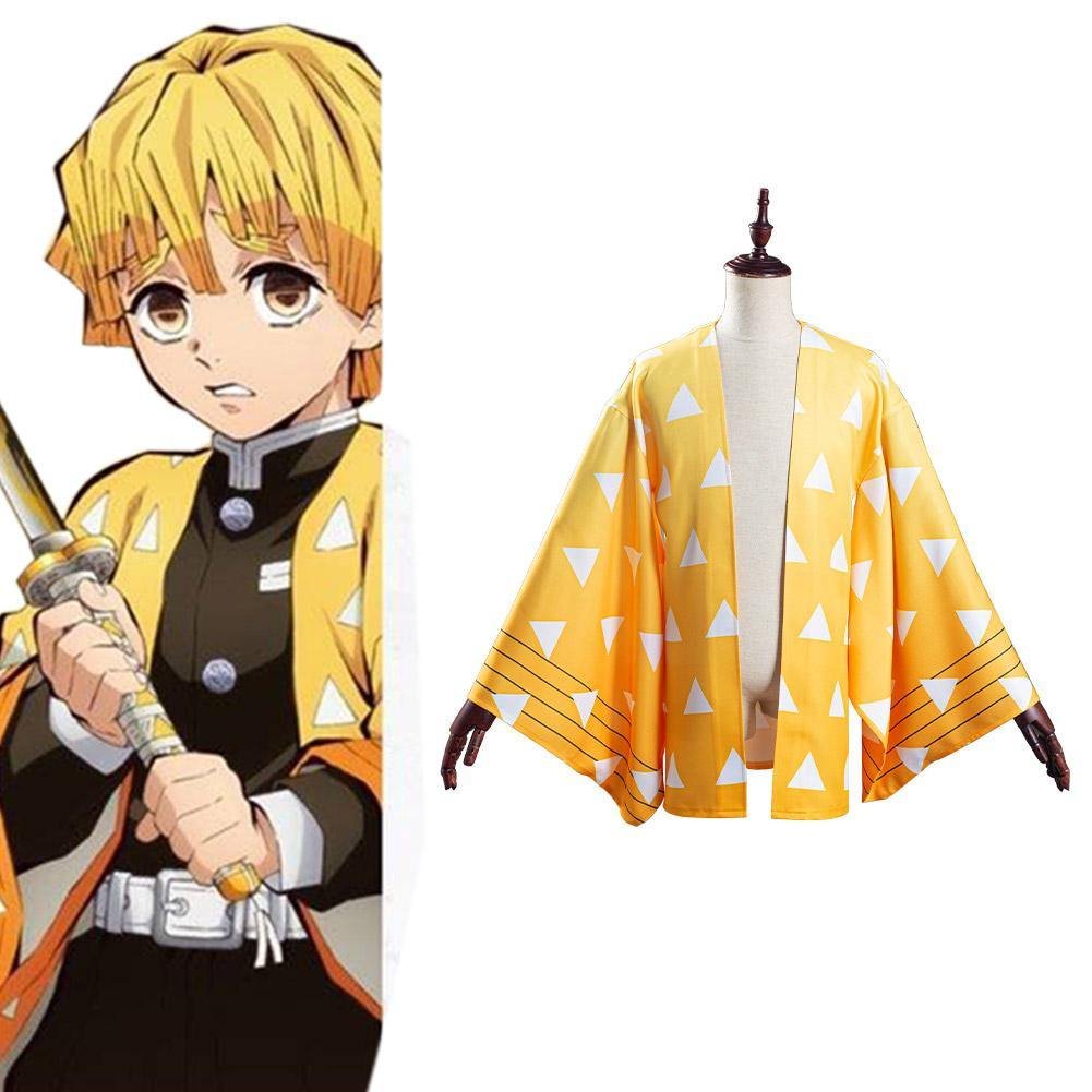 Demon Slayer Kimetsu no Yaiba Agatsuma Zenitsu Cosplay Kostüm Kimono Umhang