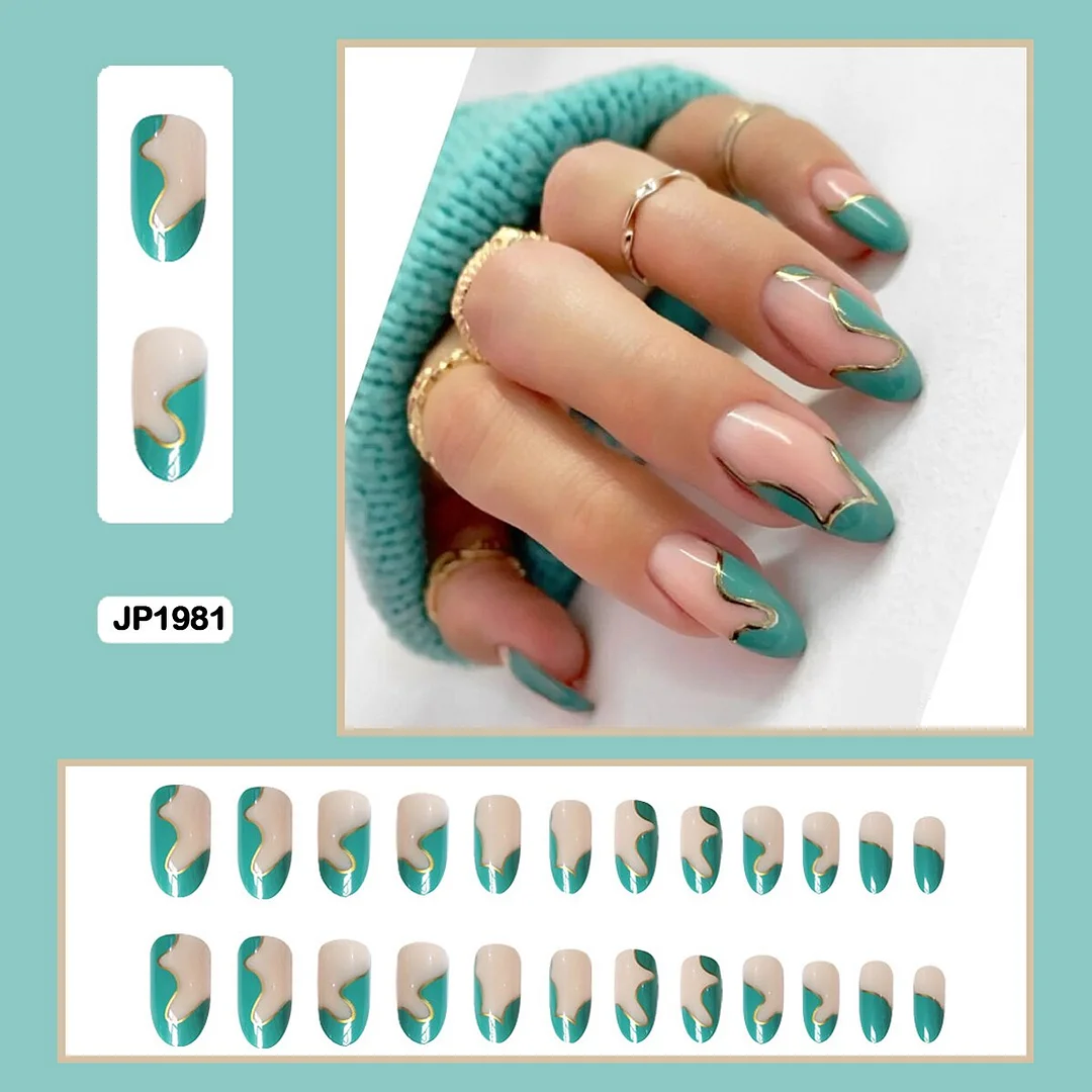 24Pcs/Set French Contracted Artistic Line Drip Shaped Short Wearable False Nails With Glue Manicure Art Tools Fake Nails-Nail Inspo