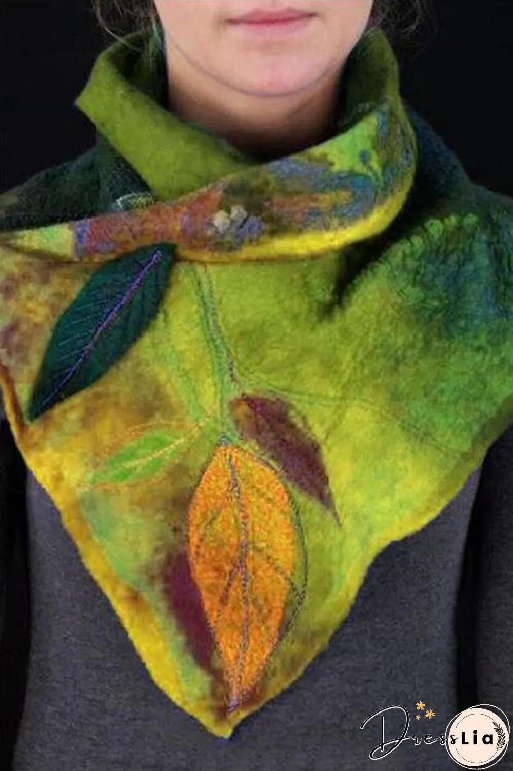Elegant Leaf Embroidered Scarf