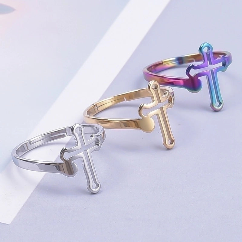 Ethnic Style Cross 304 Stainless Steel 18K Gold Plated Open Ring