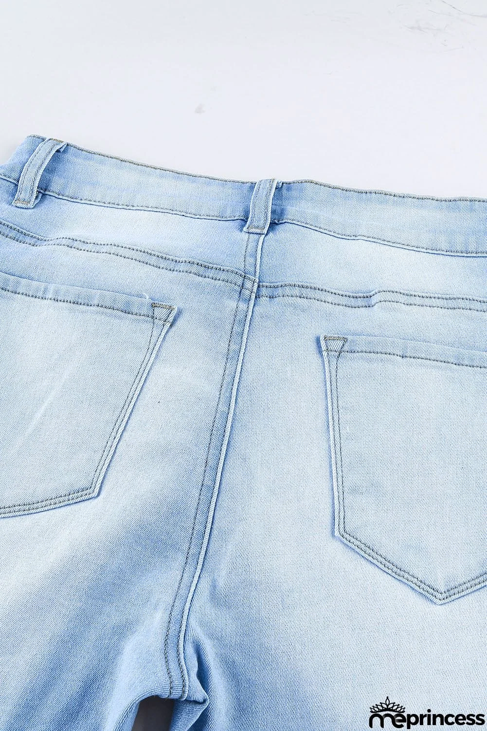 Fashion Light Blue Washed Ripped Holes Jeans