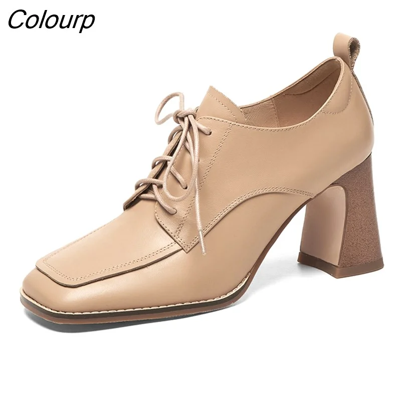 Colourp Women Thick Heels Party Wedding Shoes Woman Round Toe Ladies Platform Oxford Shoes 2023 New Ladies Office Pumps Brogues