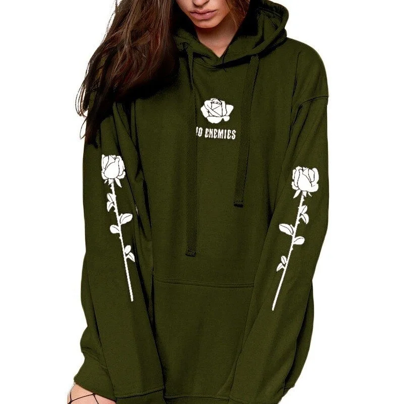 Yvlvol Hoodie For Women Pocketless rose print Sweatshirts Harajuku Streetwear Clothes Plus Size 5XL female hoodies 2021