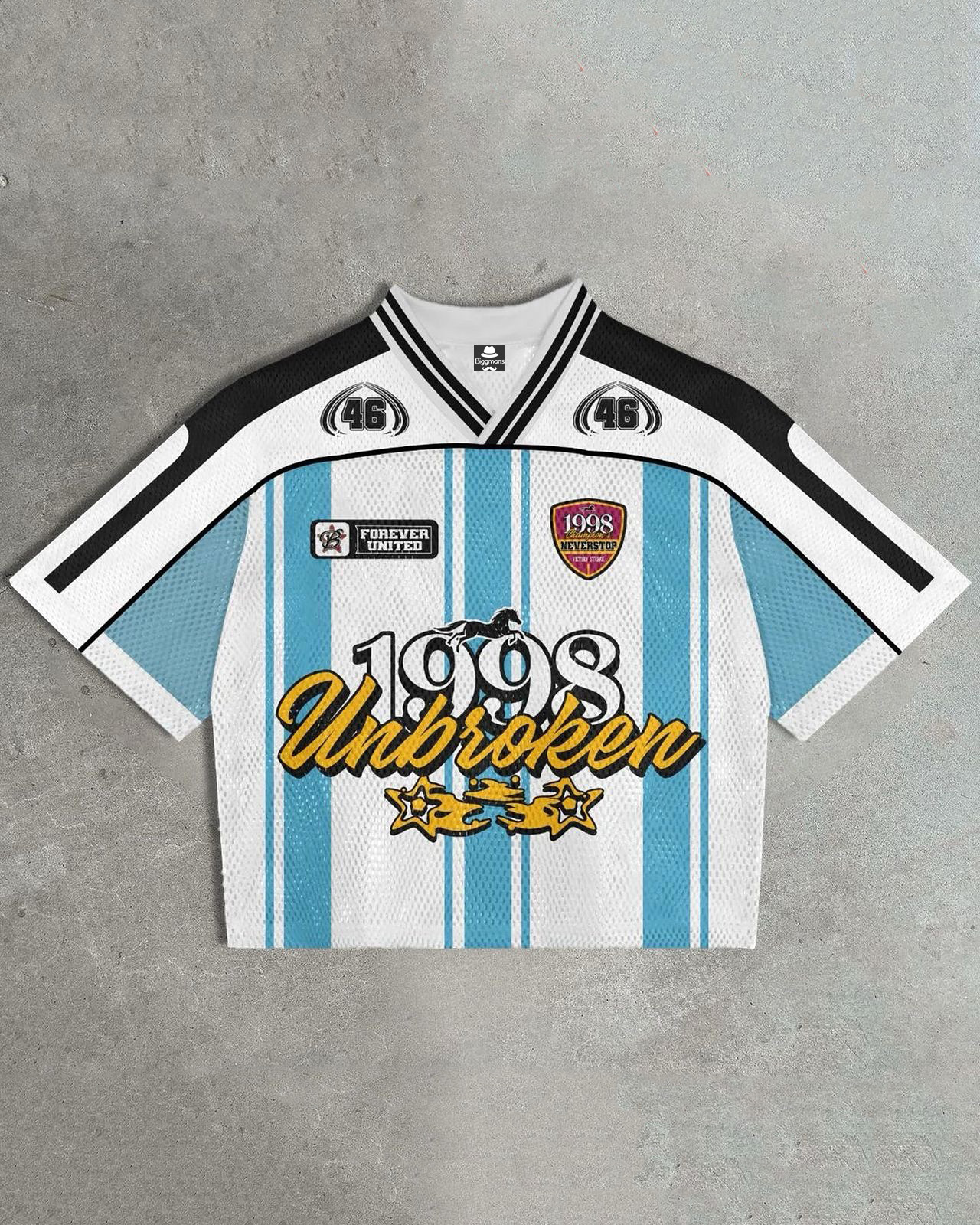 Plus Size Men's Essential Blue And White Striped Mesh Jersey T-shirt