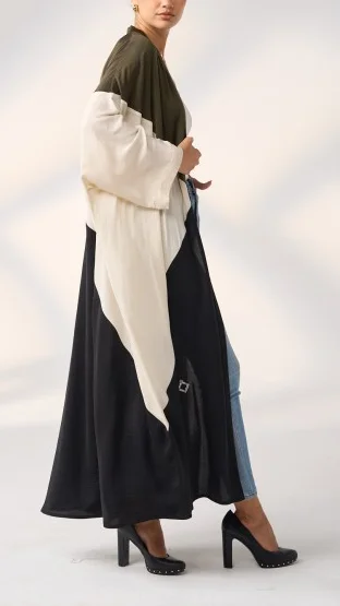 Cotton And Linen Stitching Cardigan Abaya-inspireuse