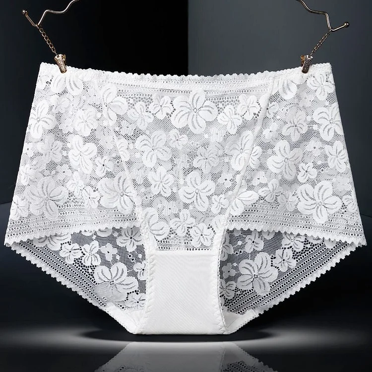 Dubeyi New Style Full Lace Buttocks High Waist Black Printing Hollow Triangle Briefs Women's Large Size Transparent Fashion Sexy