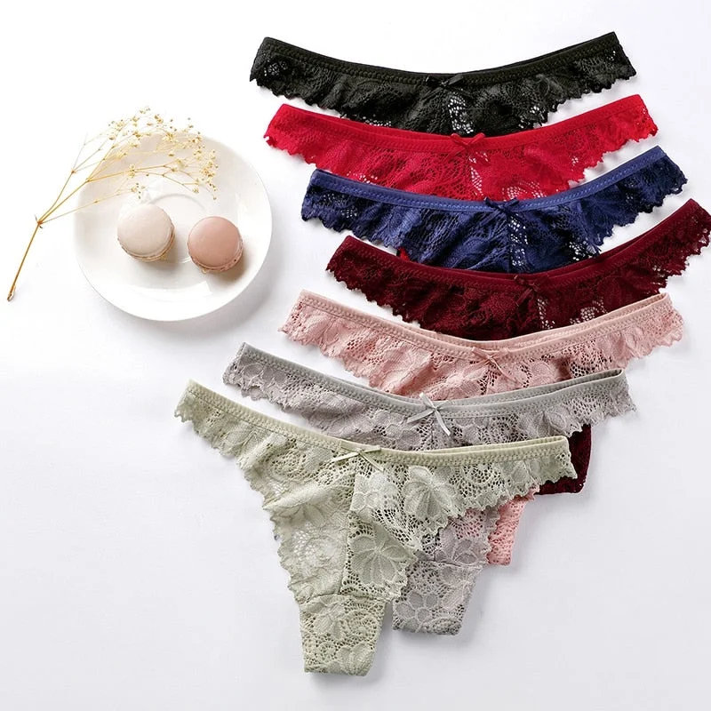 Women Lace G-string Panties Thongs Sexy Underwear Pantys Low-Waist Femme Underpants Transparent Soft Lingerie