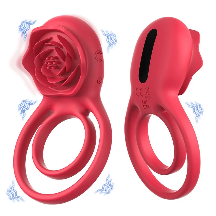 Vibrating Cock Ring with Rose Clitoral Stimulator, Pleasure Penis Ring Vibrator Couples Adult Sex Toys for Men Women, 7 Vibrations Male Couple Sex Toy