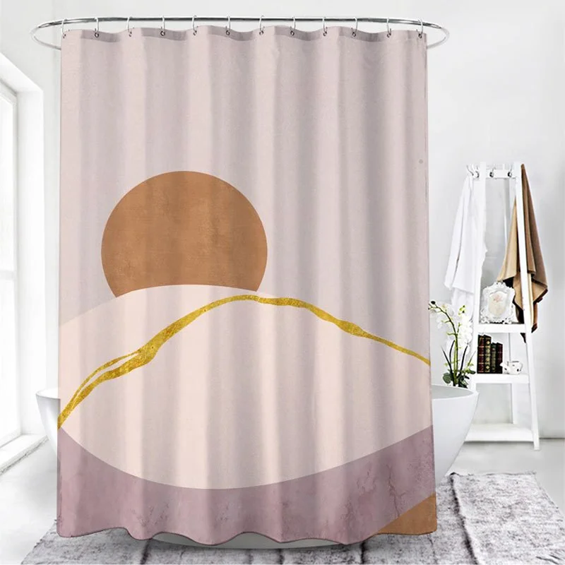 Boho Stars and Moon Washable Shower Curtain Mountain Frabic Waterproof Polyester Bathroom Decor Sets with Hooks