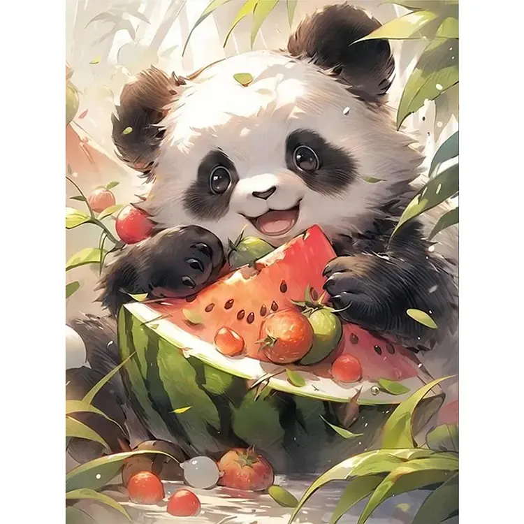 Panda And Watermelon 30*40cm(canvas) Full Round Drill Diamond Painting(With Gift Box) gbfke