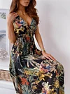Floral Printed V-Back Sleeveless Maxi Dress