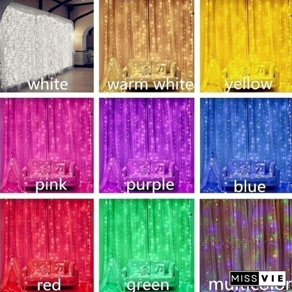 9 Colors 3Mx3M 300-LED Light Romantic Christmas Wedding Outdoor Decoration Curtain String Light