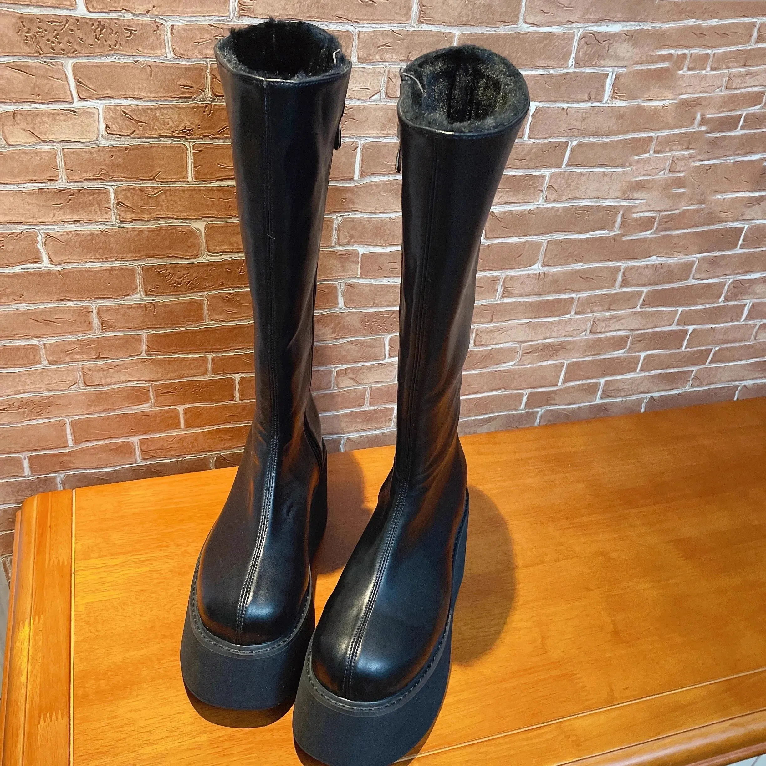 VCshoes Women Punk Long Boots Woman High Heels Pumps Lady Girl Knight Gothic Boots Shoes Zipper Black Boots 32-47 46