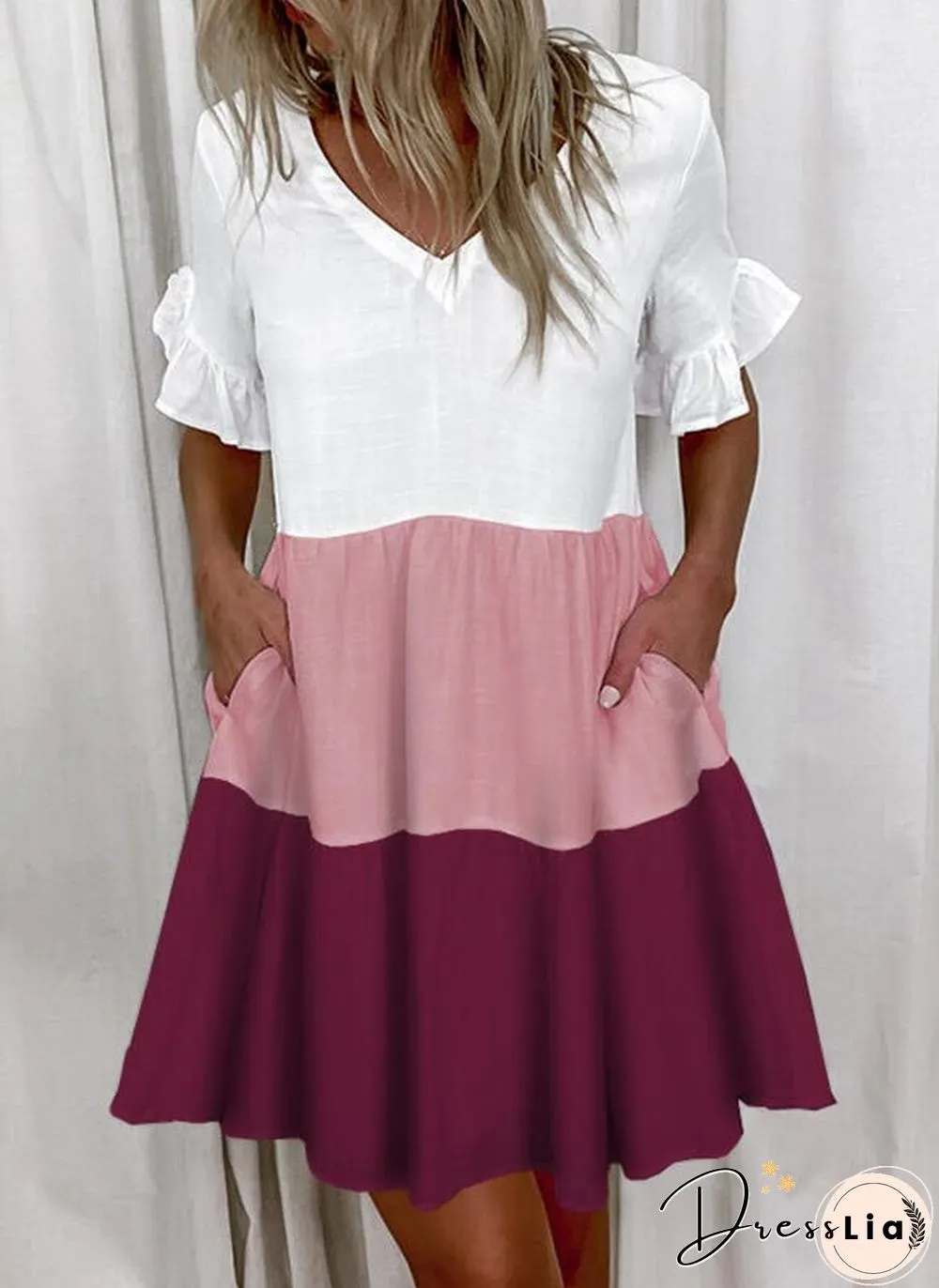 Printed Ruffle Pocket Dress Women Casual Loose Shoprt Sleeve Boho Vestidos Mujer