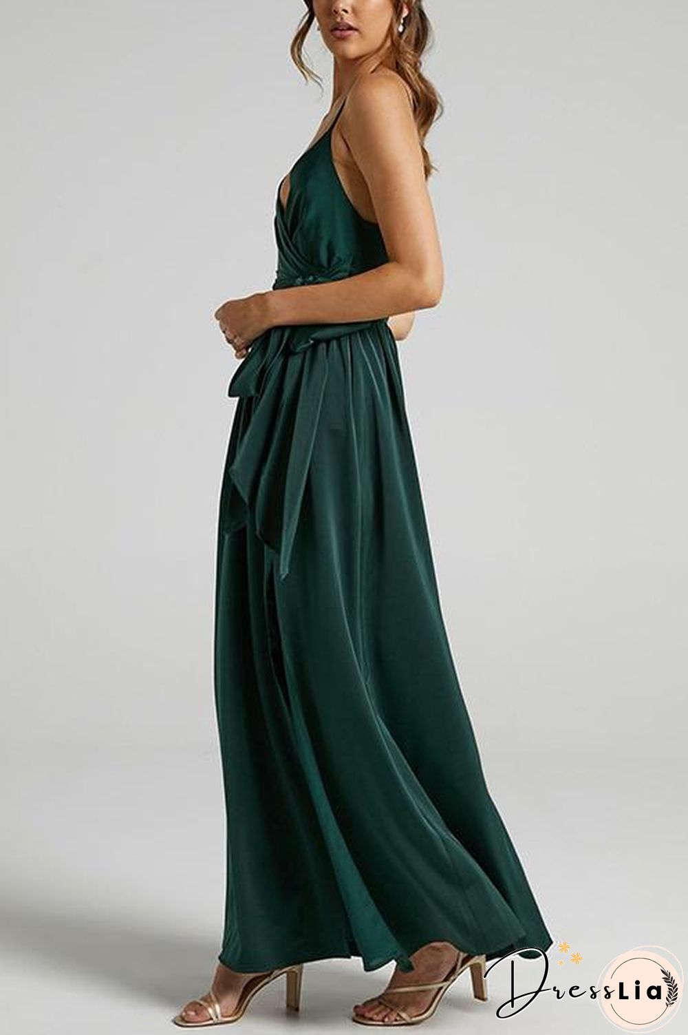Bow Tie Slit Slip Maxi Dress