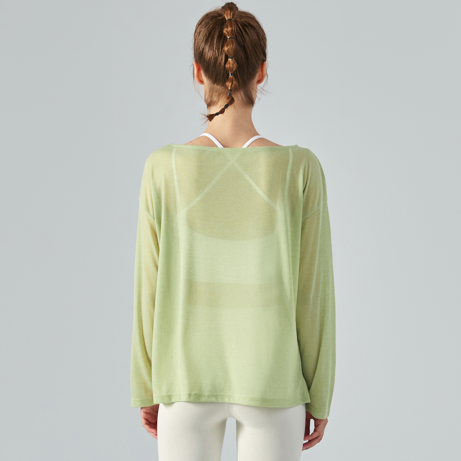Buy Hergymclothing Celery Green off shoulder lightweight butter soft eco skin friendly comfortable everyday casual yoga smock shirt online
