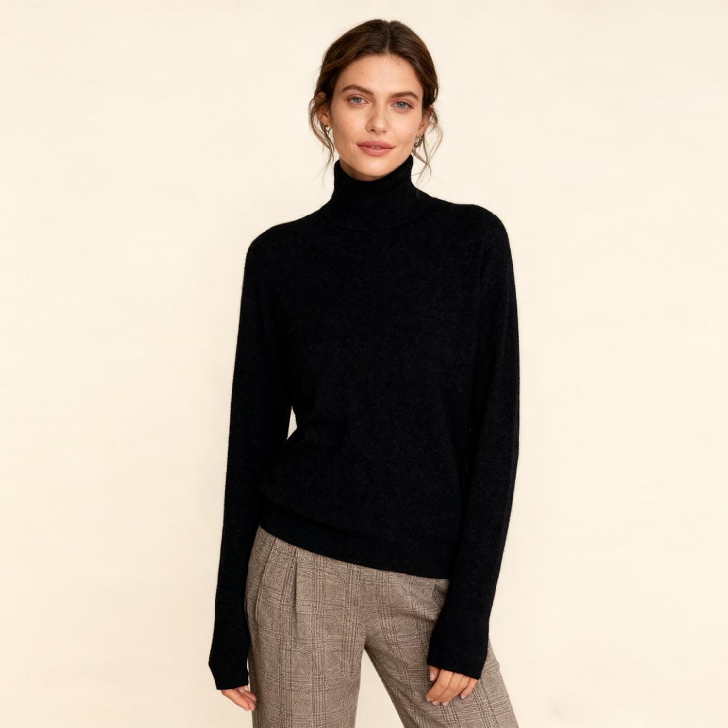 Basic High Lapel Neck Knitted Cashmere Sweater REAL SILK LIFE