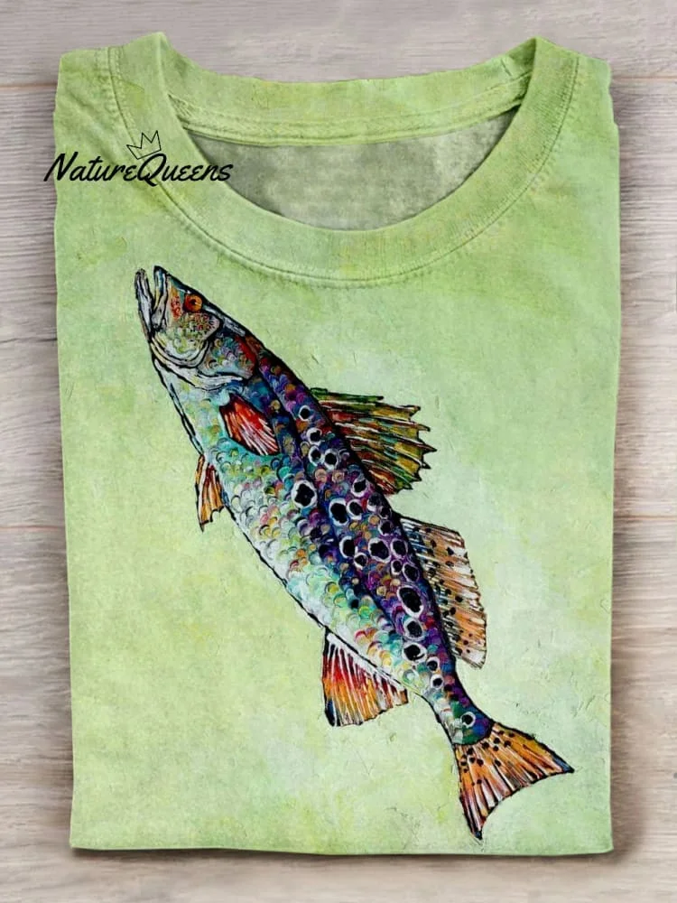 Fish Art Print Casual Short Sleeve T-shirt