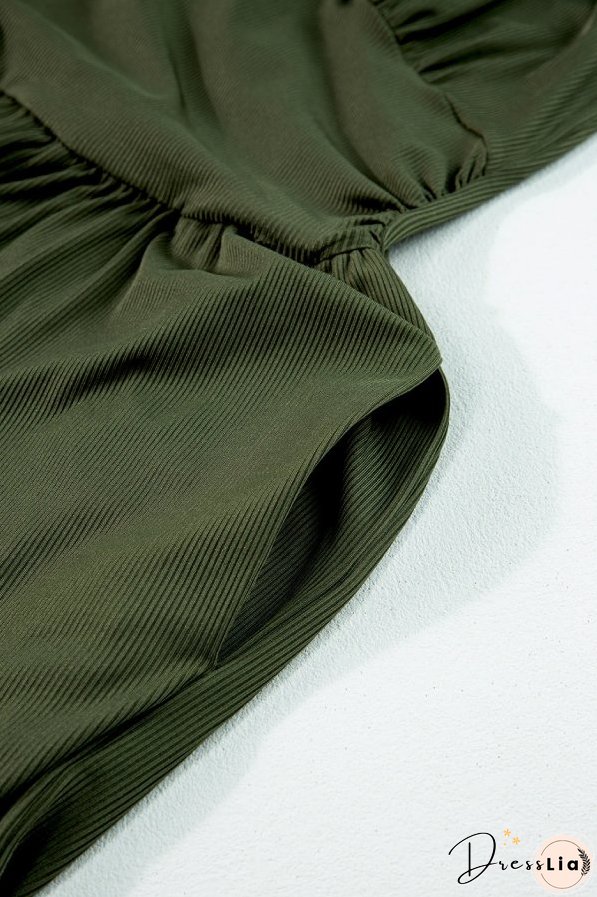 Moss Green Sleeveless V Neck Ruched Wide Leg Jumpsuit