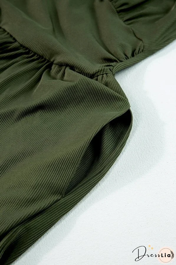 Moss Green Sleeveless V Neck Ruched Wide Leg Jumpsuit